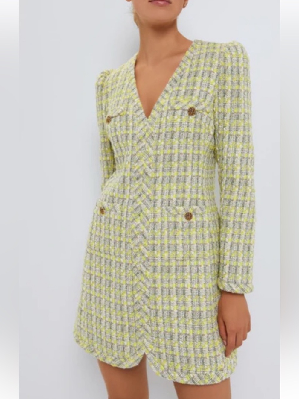 Tuckernuck Green Tweed Long Sleeve Dress with Tulip Hem Size Medium NEW